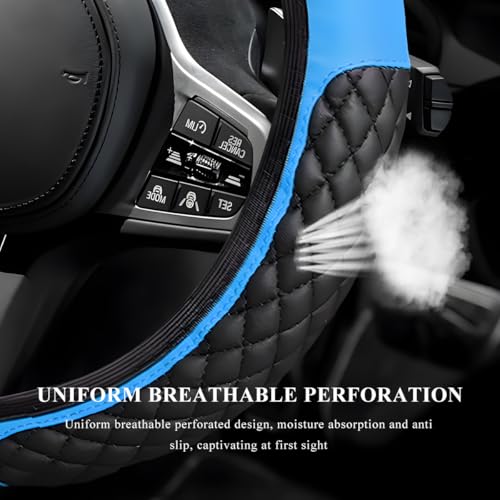 Soft Leather Steering Wheel Cover, 15 Inch Elastic Non-Slip Car Wheel Protector with Crystal Diamond, Universal Sparkling Diamond Crown Accessories for Most Steering Wheels (Blue) - color: Blue