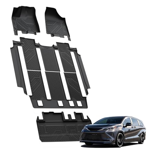 LASFIT Floor Mats & Cargo Liner for Toyota Sienna 7 Seat 2013-2020 (Not Fit Sliding Center Console) All Weather TPE Custom Fit Floor Liners & Trunk Mat for Sienna 7 Seat Full Set Mats Accessories