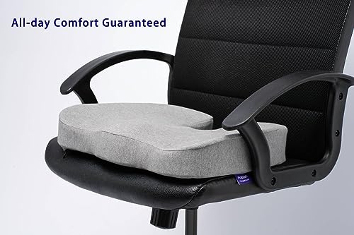 Gel Infused High Dense Memory Foam Seat Cushions for Office Chair, Car, Wheelchair-Coccyx Seat Cushion for Tailbone Pain Pressure Relief (Light Grey)