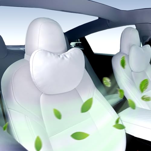 BlissfulNest Tesla Neck Pillow Car Seat Headrest, 2 Pack, Neck Pillow for Tesla Model Y, Tesla Model 3, Tesla Model X, Tesla Model S Nappa Leather. Height Adjustable, Thickness Adjustable. (White) - color: Nappa Leather White