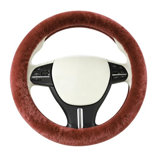Furry Warm Steering Wheel Cover, Universal 14.5-15 Inch Winter Plush Warm Steering Wheel Cover, Soft Fluffy, Anti-Slip Design, Soft Texture (Coffee) - color: Coffee Plush