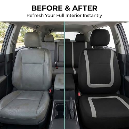 FH Group Car Seat Covers Unique Flat Cloth Full Set Automotive Seat Covers Front Set and Rear Solid Bench Gray Black Seat Covers w. Gift Universal Fit Interior Accessories for Cars Trucks and SUVs - color: Gray