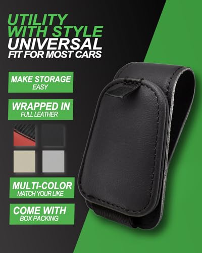 Sunglass Holder for Car, 2 Pack Car Sunglass Holder Visor Clip Magnetic Leather Sun Glasses Eyeglass Hanger, Black, Fit for Different Size Eyeglasses