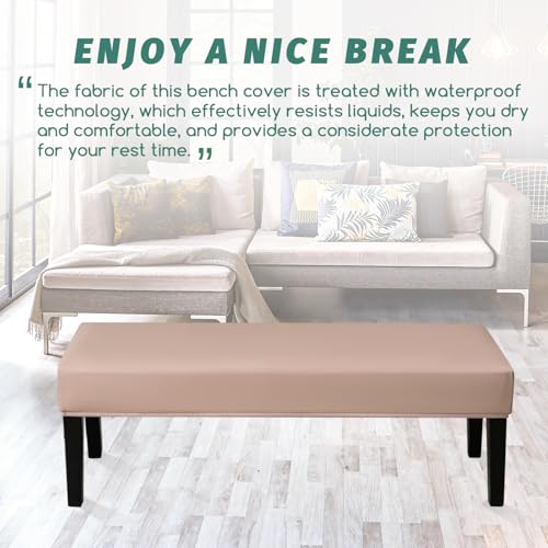 FUANGUI PU Waterproof Bench Cover, Stretch Dining Bench Cover for bedrooms, Living Rooms, Kitchens, Protector Chair Bench Piano Bench Seat Covers Stool Slipcover Removable, Washable - Khaki - color: Pu Khaki
