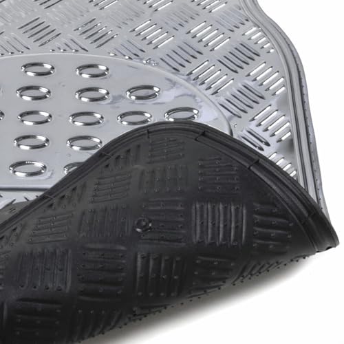 Carxs Full Metal Design Car Floor Mats Heavy Duty Metallic 4pc Front Rear Silver Rubber MT-641 CFMDCFMHDM4FRS