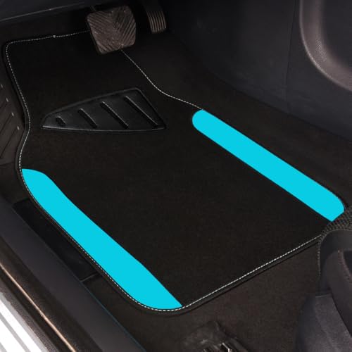 CAR PASS Waterproof Universal Fit Car Floor Mats, Faux Leather Car Carpet Mats, Car Mats with Anti-Slip Nibbs Backing & Driver Heel Pad Fit for SUV,Vans,sedans, Trucks,Set of 4pcs(Light Blue) - color: Black With Blue