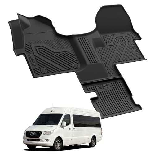 LASFIT Floor Mats for Mercedes Benz Sprinter 1500/2500/3500/4500 2019-2026 (Fit Cargo Van & Cab Chassis), All Weatehr TPE Floor Liners Custom Fit Sprinter 1st Row with Center Aisle Liner - size: 13)For Benz Sprinter|2019-2026|1st Row