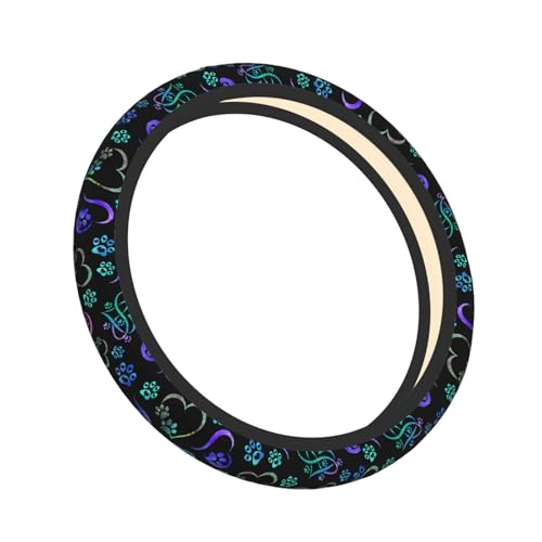 Paw Print Heart Print Steering Wheel Cover Anti-Slip,Sweat Absorption Universal 15 inch Steering Wheel Covers Cute car Accessories for Men Women - color: Black 1