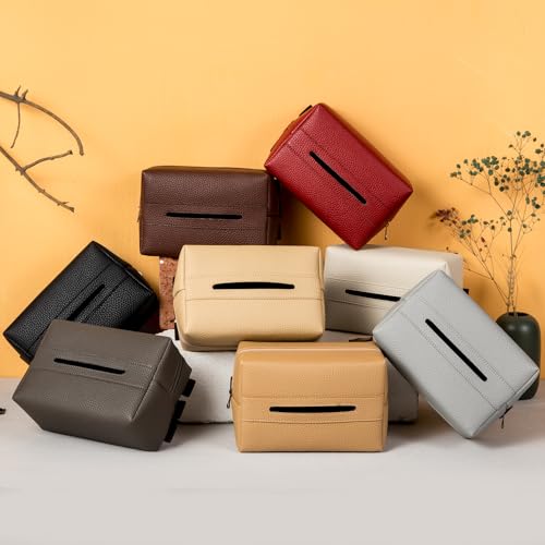 Car Tissue Holder, Standard Tissue Holder for Pu Leather Car Napkin Holder, Backseat Extra Large Tissue Organization Fit for 120-230 Tissues per Box 7.08'' x 4.72'' x 3.15'' (Khaki) - color: Khaki