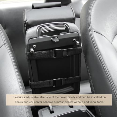 Car Armrest Cushion, Memory Foam Auto Armrest Cushion Pad with Phone Holder Storage Bag, Leather Center Console Armrest Pillow for Most Vehicles, Universal Car Accessories (Black)