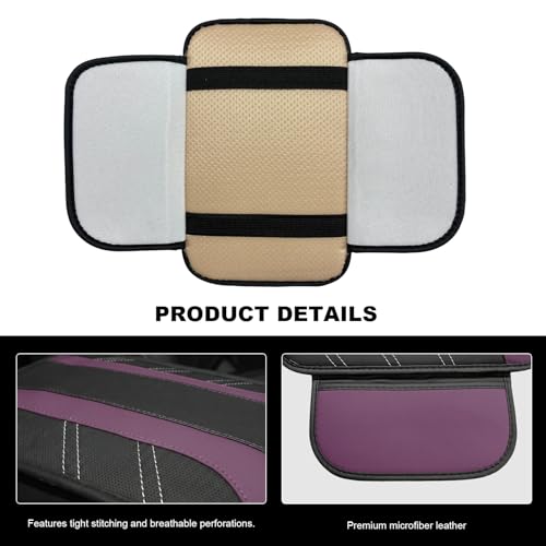 Car Center Console Cover, Leather Auto Arm Rest Protector Cushion with 2 Side Storage Bags, Universal Armrest Cushion Pad Middle Console Cover for SUVs Sedans Trucks (Purple) - color: Purple
