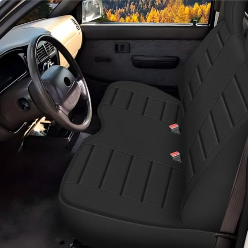 Truck Seat Cover Compatible with 1995-2004 Toyota Tacoma, Front Bench Seat with Molded Headrest and Small Notched Cushion, Knitted Fabric - color: black