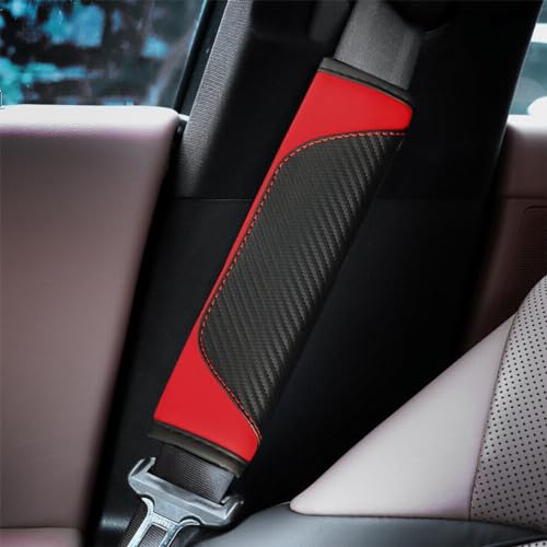 2PCS Car Seat Belt Cover, Carbon Fiber Seatbelt Shoulder Protection, Soft Car Seat Belt Strap Cushion Protect Your Neck and Shoulder, Car Accessories Seat Belt Pad for Car Truck (Red) - color: Red
