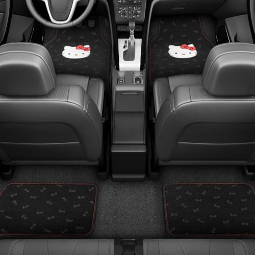 Hello Kitty Carpet Car Floor Mats - Universal Fit for Cars, SUVs & Trucks - Black with Red Bow & Hello Kitty Print - Front & Rear Set, 4 Piece Car Accessories - color: Carpet Hello Kitty Midnight