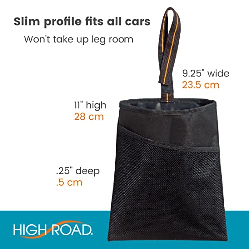 High Road Small Hanging Car Trash Bag with Waterproof Liner, Storage Pocket and Adjustable Strap - Hangs from Handles or Headrest Posts Without Taking Up Legroom - color: Black
