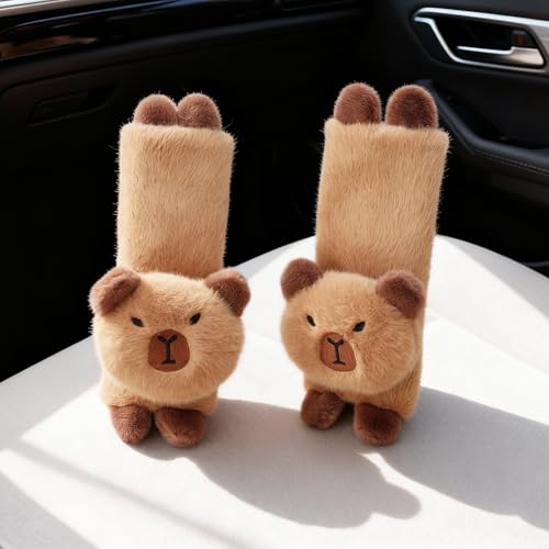 2 PCS Seat Belt Cover Pad, Cute Kawaii Animal Capybara Seatbelt Covers for Kids, Soft Seatbelt Cushion, Car Seat Strap Pads (Brown)