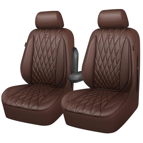 CAR PASS Piping Luxury Faux PU Leather Two Front Car Seat Covers, Waterproof Anti Slip Seat Covers Compatible with Front Seat Armrests,Universal Fit for Suvs,Vans,Trucks,Airbag Compatible, All Brown - color: Brown, size: Two Front