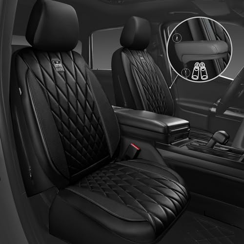 CAR PASS Piping Luxury Faux PU Leather Two Front Car Seat Covers, Waterproof Anti Slip Seat Covers Compatible with Front Seat Armrests,Universal Fit for Suvs,Vans,Trucks, Airbag Compatible(All Black) - color: All Black, size: Two Front