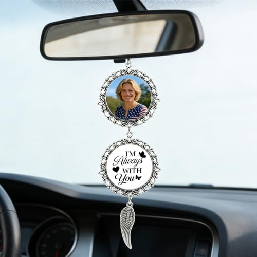 Custom Photo Pendant - Personalized Memorial Car Charm Interchangeable Charms (Wings/Heart)(gem-5) - color: Gem-5