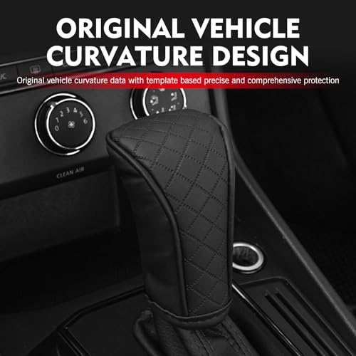Car Gear Shift Knob Protector, Leather Anti-Slip Anti-Scratch Breathable Automatic Transmission Shift Knob Cover with Velcro, Universal for Car SUV Truck (Black) - color: Black