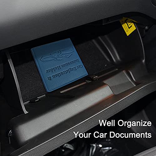 Car Registration and Insurance Holder, Premium PU Leather Vehicle Glove Box Car Organizer Men Women Wallet Accessories Case for ID, Driver's License - Blue - color: Blue
