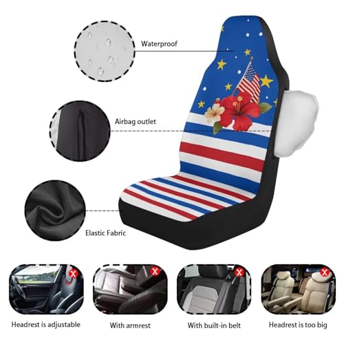 American Flag Printed 2 Piece Front Car Seat Covers, 250th Anniversary Soft Breathable Car Front Seat Covers Waterproof, Airbag Compatible, Universal Fits for SUV - color: Blue and Red - American Flag 250th Anniversary