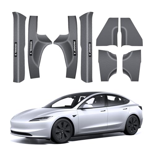 8PCS Door Sill Protector for Tesla Model 3 Highland 2024-2026, Carbon Fiber Texture Door Sill Guards Anti-Scratch, Full Protect Front and Rear Door Protection Pad Tesla Interior Accessories