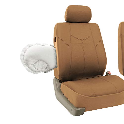 FH Group Car Seat Covers Rome PU Leather Full Set Automotive Seat Covers, Airbag Compatible and Split Bench Easy to Install Tan Seat Covers Universal Fit Interior Accessories for Cars Trucks and SUV