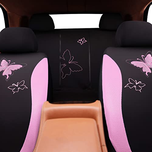 Flying Banner Butterfly car seat Covers ful Set Fashion Universal Lady Woman Female Rear Bench Split Colorized (Pink, Full Set - Lace) - color: Pink Lace, size: Full set