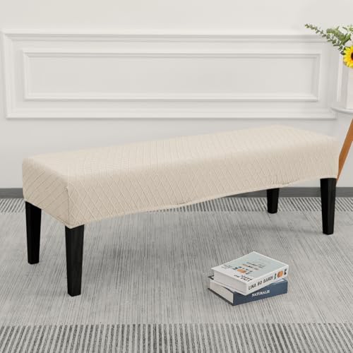 SPRINGRICO Stretch Dining Bench Cover, Removable Bench Slipcover Washable Bench Seat Protector Rectangle Bench Cover for Dining Room, Living Room, Bedroom, Kitchen (S2-Beige) - color: S2-beige