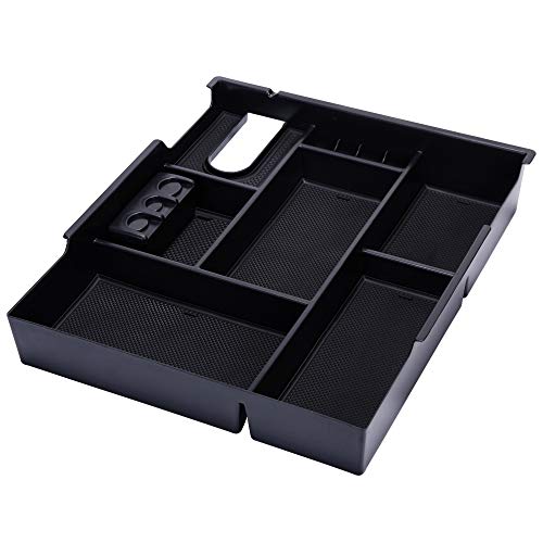 Compatible with Toyota Tundra Accessories 2014-2021 Center Console Organizer, Insert ABS Black Materials Tray, Armrest Secondary Storage Box - Full Tray - color: black