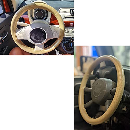 Onerbuy Universal Leather Car Steering Wheel Stitch On Wrap Cover DIY Sewing Breathable and Anti Slip, 15-Inch (Beige) - color: Beige