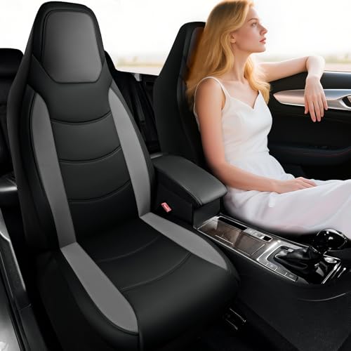 Road Comforts Car Seat Cover, Leather Car Seat Covers, Automotive High Back Front Car Seat Covers, Airbag Compatible, Universal Fit for Most Cars (Black)
