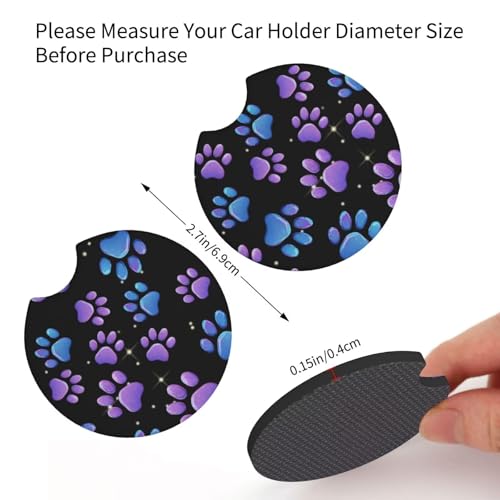 Paw Prints Steering Wheel Cover - Purple Dog Paws Steering Wheel Cover Women Men Car Cup Holder Pad 2 Pack Decor Anti-Slip Auto Neoprene Universal 15 Inch Steering Wheel