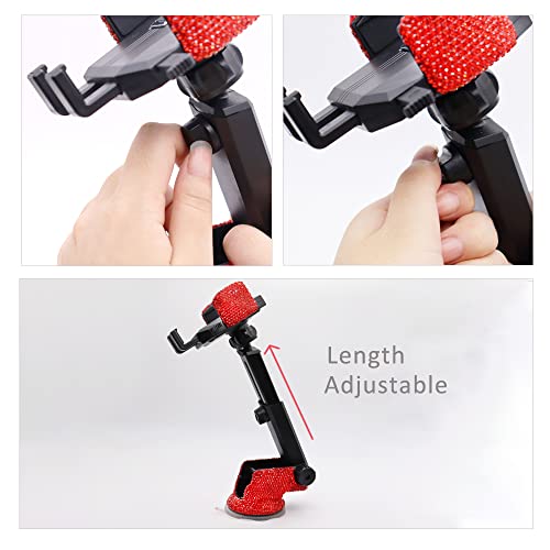 LYCARESUN Bling Car Phone Mount Holder,Shiny Crystal Rhinestone Phone Stand for Women and Girls, Car Accessories for Windshield Dashboard,Compatible with Most Cellphones (red) - color: red