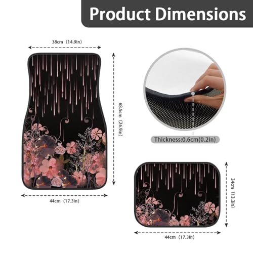 Pink Flower Black Automotive Floor Mats Front and Rear Car Mat Carpet Set 4 Pcs Fit for SUV,Vans,sedans,Trucks - color: Pink Flower Black