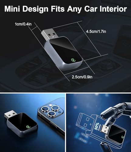 Wireless CarPlay Adapter for iPhone - No Audio Lag, Auto-Connect - Convert Factory Wired to Wireless CarPlay - Bluetooth 5.3 & 5GHz Wi-Fi - Plug & Play (Includes USB A/C)