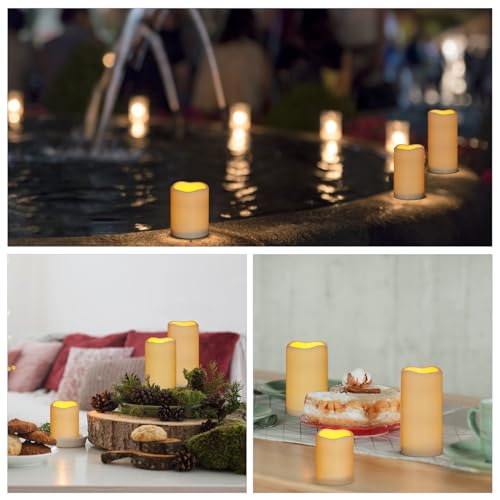 Flameless Candles 4" 5" 6" Outdoor Indoor Pillars Battery Operated Flickering Candles Include 10-Key Remote Timer 400+ Hours by 2 AA Batteries (Ivory Candle - Warm light, 3"D x 4"|5"|6" H - 3 Pack)