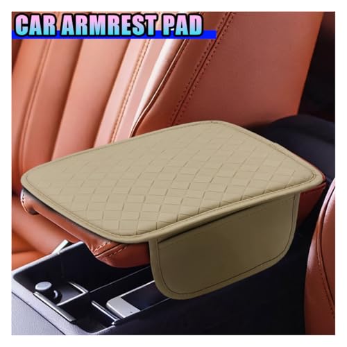 Leather Car Center Console Cover, Anti-Scratch Auto Middle Console Protective Cushion with 2 Storage Bags, Universal Waterproof Vehicle Armrest Pad Accessory for Sedan, SUV, Truck (Beige) - color: Beige
