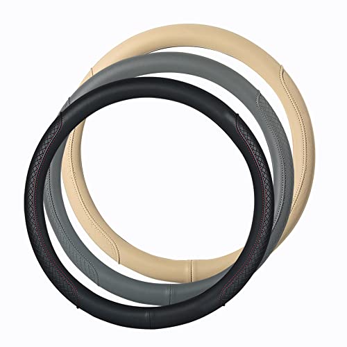 Microfiber Leather Steering Wheel Cover, Classic Embossing, Anti-Slip, Breathable, 15 Inch, Gray - color: Gray