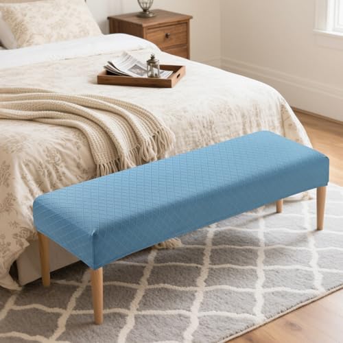 Fuloon Stretch Jacquard Dining Bench Cover - Anti-Dust Removable Bench Slipcover Washable Seat Cushion Protector for Bedroom, Kitchen, Hotel, Banquet (Lake Blue) - color: Lake Blue