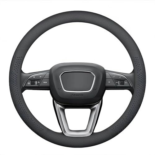 Leather Steering Wheel Cover for Chevy Silverado 1500 2500 3500, 14.5-15 inches Car Steering Wheel Cover with Non-Slip Breathable (Black) - color: Black