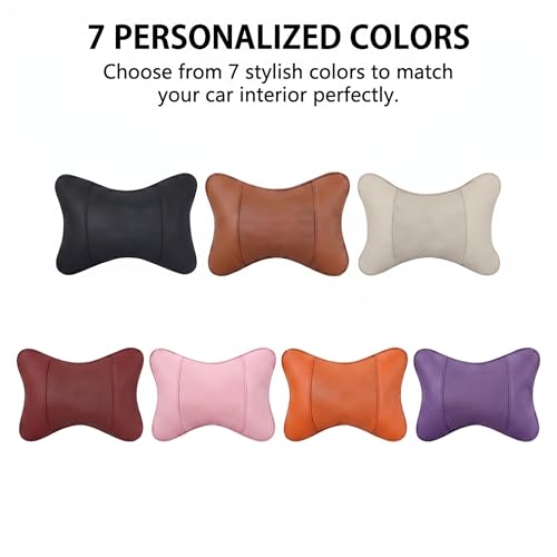 Car Pillow for Car Neck Pillow for Driving Seat Leather Neck Support Soft Cushion Support Head-Rests for Vehicle Sleeping with Elastic Adjustment Strap 2PCS (Neck, Red)