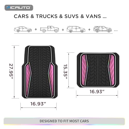 PIC AUTO Car Floor Mats, Pink Aluminum-Molded with Full-Circle Iridescent Inlay Strip Car Mats, Universal-Fit Rubber Mats for Cars, Trucks & SUVs, All-Weather, Non-Slip, Easy-to-Clean Interior Mats - color: Pink