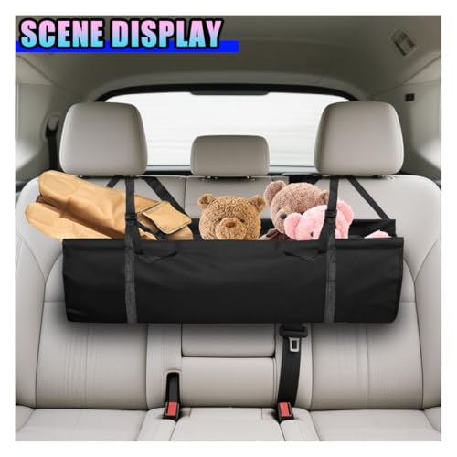 Hanging Car Trunk Organizer, Large Capacity Backseat Storage Bag, Waterproof 1680D Oxford Cargo Organizer with Adjustable Straps, Collapsible Car Storage for SUV Truck MPV (Black)
