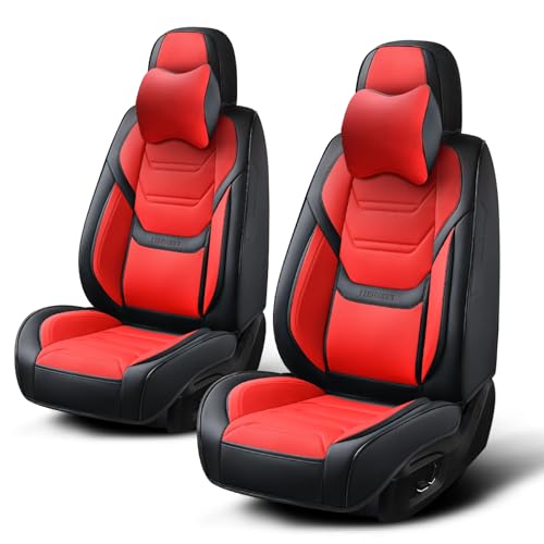 TIEHESYT Car Seat Covers Full Set, Breathable Leather Automotive Front and Rear Seat Covers & Headrest for Reduce The Driving Fatigue, Compatible with Most Vehicles, Cars (Black&Red, Front Pair) - color: Black&Red, size: Front Pair