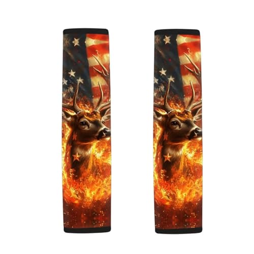 Dolyues Patriotic Seat Belt Cover Pad American Flag Deer Fire Print Seatbelt Covers for Women Universal Fit for Most Cars SUV Truck Sedan Full Set of 2 - color: American Flag Deer Fire