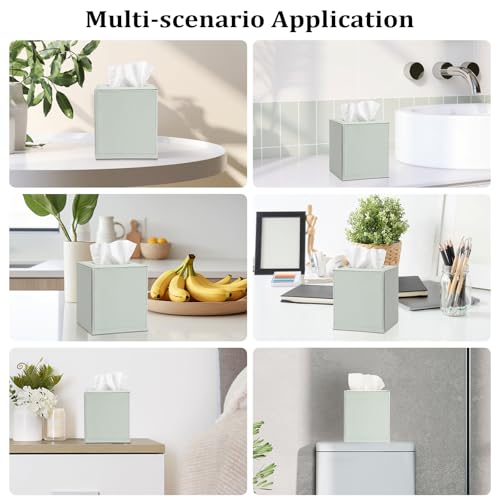 Sumnacon Tissue Box Cover Square Tissue Box Stylish PU Tissue Box Holder with Magnetic Bottom, Leather Cube Tissue Cover for Living Room Bathroom Bedroom Table Desk Home Office Car, Light Green - color: Green