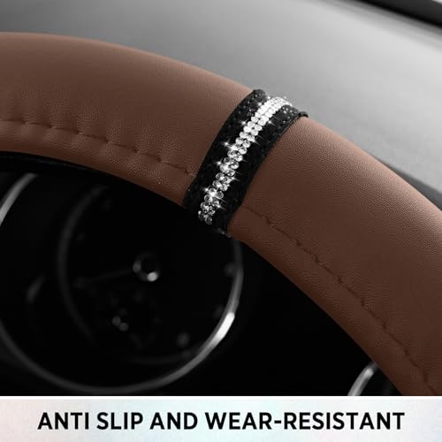 Road Comforts Leopard Steering Wheel Cover for Women, Cute Anti-Slip Microfiber Leather, Fits D Shape Flat Bottom Steering Wheel 14.5-15 Inch - Brown - color: D Shape-Brown