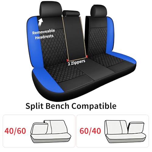 HChengkikz Blue Car Seat Covers, Breathable and Waterproof Seat Cover Full Set, PU Premium Universal Fit Automotive Airbag Compatible for Cars Sedans SUVs Vans and Trucks (Full Set, Black + Blue) - color: N1 Black Blue, size: Full Set